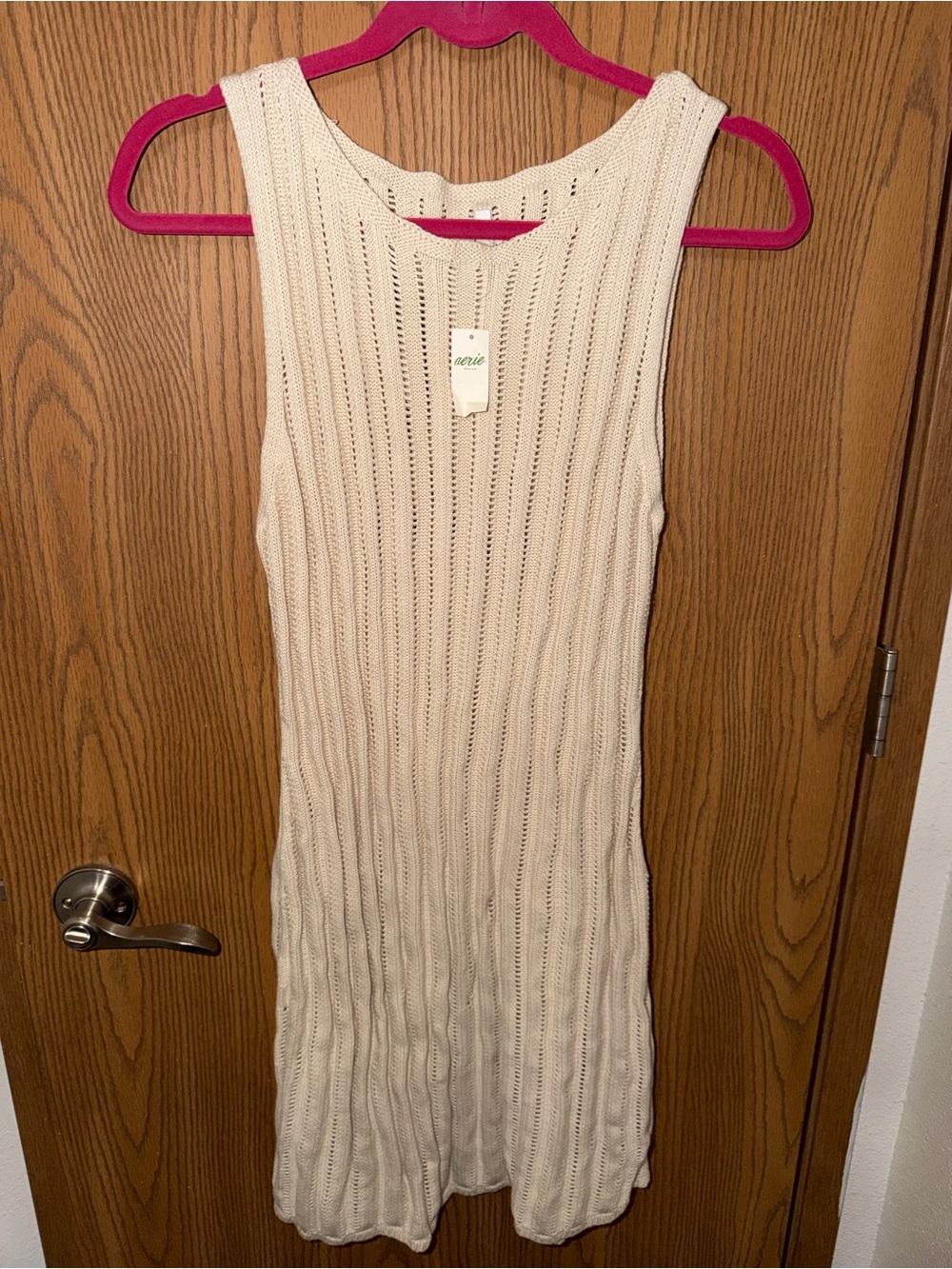 NWT Aerie Cream Open-Knit Sleeveless Dress Size XL